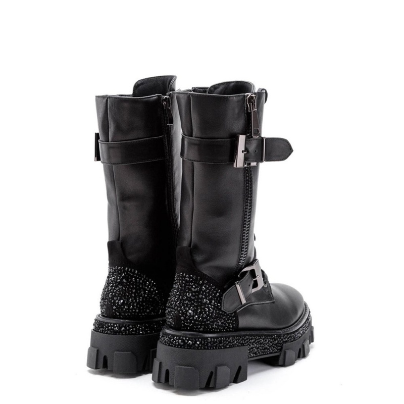 Bottes Plates Alma En Pena Boot With Rhinestone Detail Noir Femme | BSR-45842616